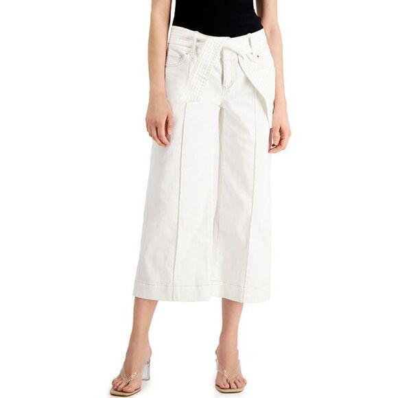 INC Tie-Waist Culotte Pants Bright White 4 - Picture 1 of 3